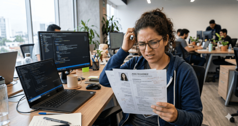 Errores comunes en entrevistas técnicas para ingenieros ilustrados en diagrama