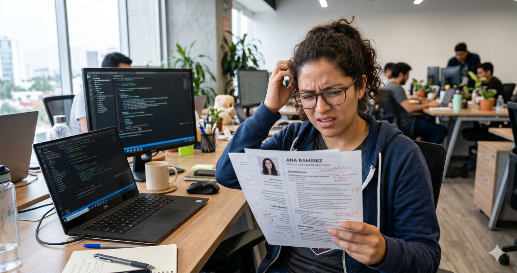 Errores comunes en entrevistas técnicas para ingenieros ilustrados en diagrama